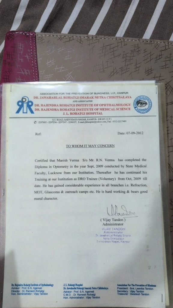 Experience Certificate - Dr. Manish Verma