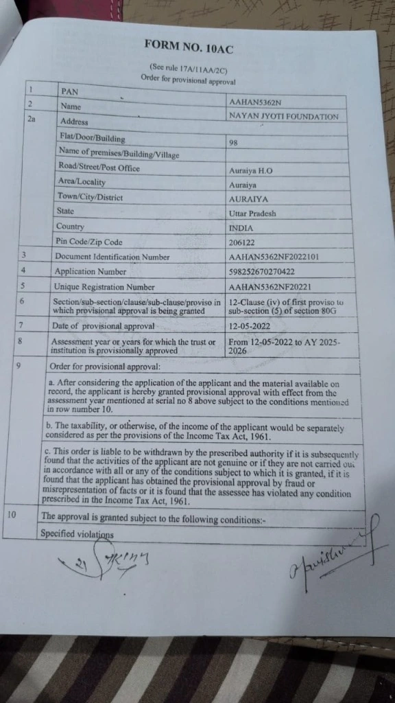 Form 10AC Section 80G Page 1